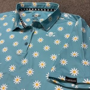 Tattoo Golf Mens 2XL Cristy Daisy Skeleton Tropical Polo‎ Shirt Performance